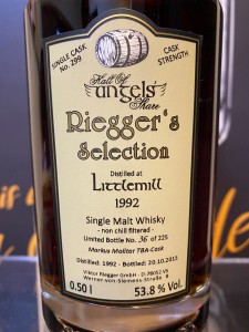 Littlemill 23 Years Old 1992 / 2015 Cask 299 Markus Molitor TBA Cask Strength 53.8%abv Rieggers Selection Limited Edition of 225 Bottles 500ml
